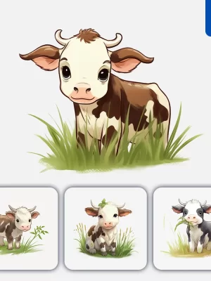 Midjourney Prompt Cow Grass Cartoon Illustration Drawing