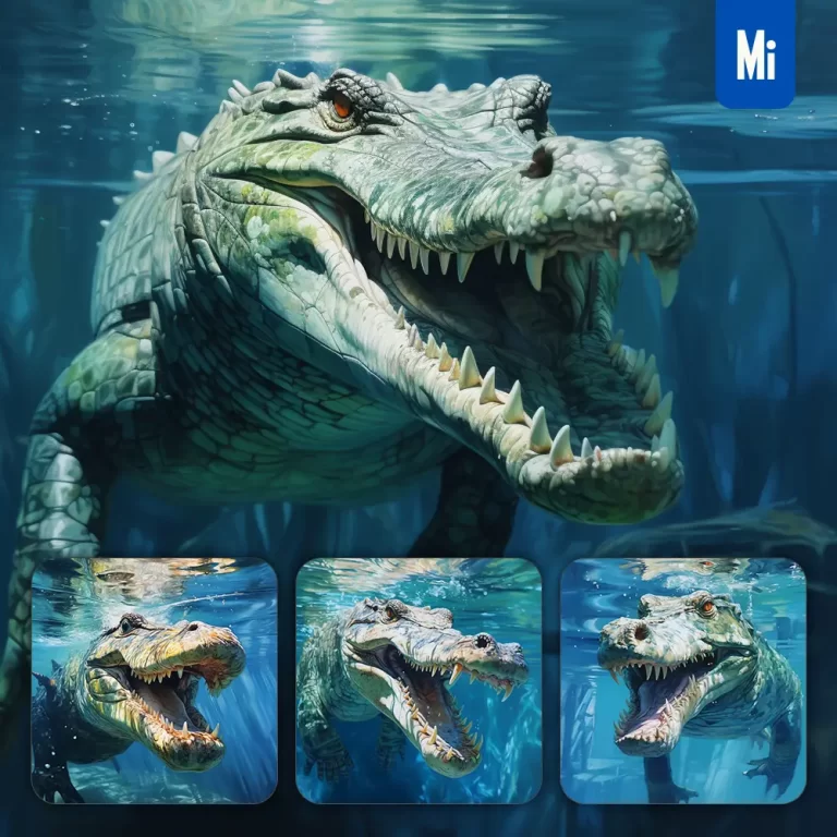 midjourney prompt crocodile alligator ocean swimming underwater sea face oil painting