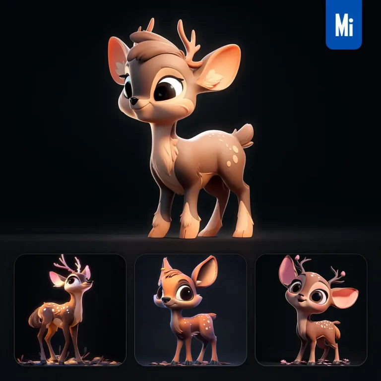 midjourney prompt deer cute 3D cartoon IP character C4D animation