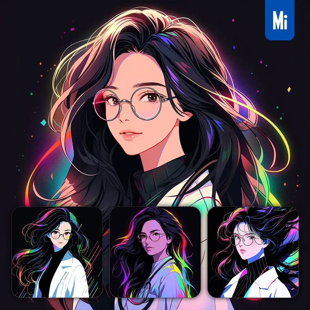 Midjourney Prompt Doctor Front Girl Woman Cartoon Japanese Animation Portrait Vector Illustration Art Colorful