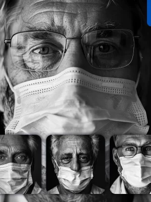 Midjourney Prompt Doctor Male Mask Sir Gentleman Man Face Head Portrait Black And White Photography