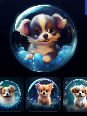 Midjourney Prompt Dog Bubble Water Underwater Cute Cartoon 3d