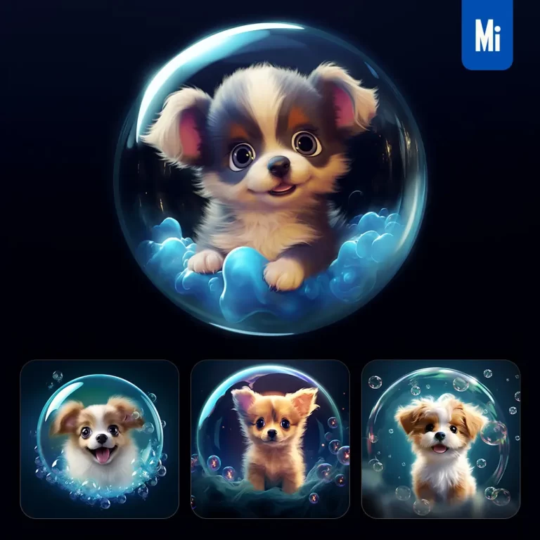 midjourney prompt dog bubble water underwater cute cartoon 3D