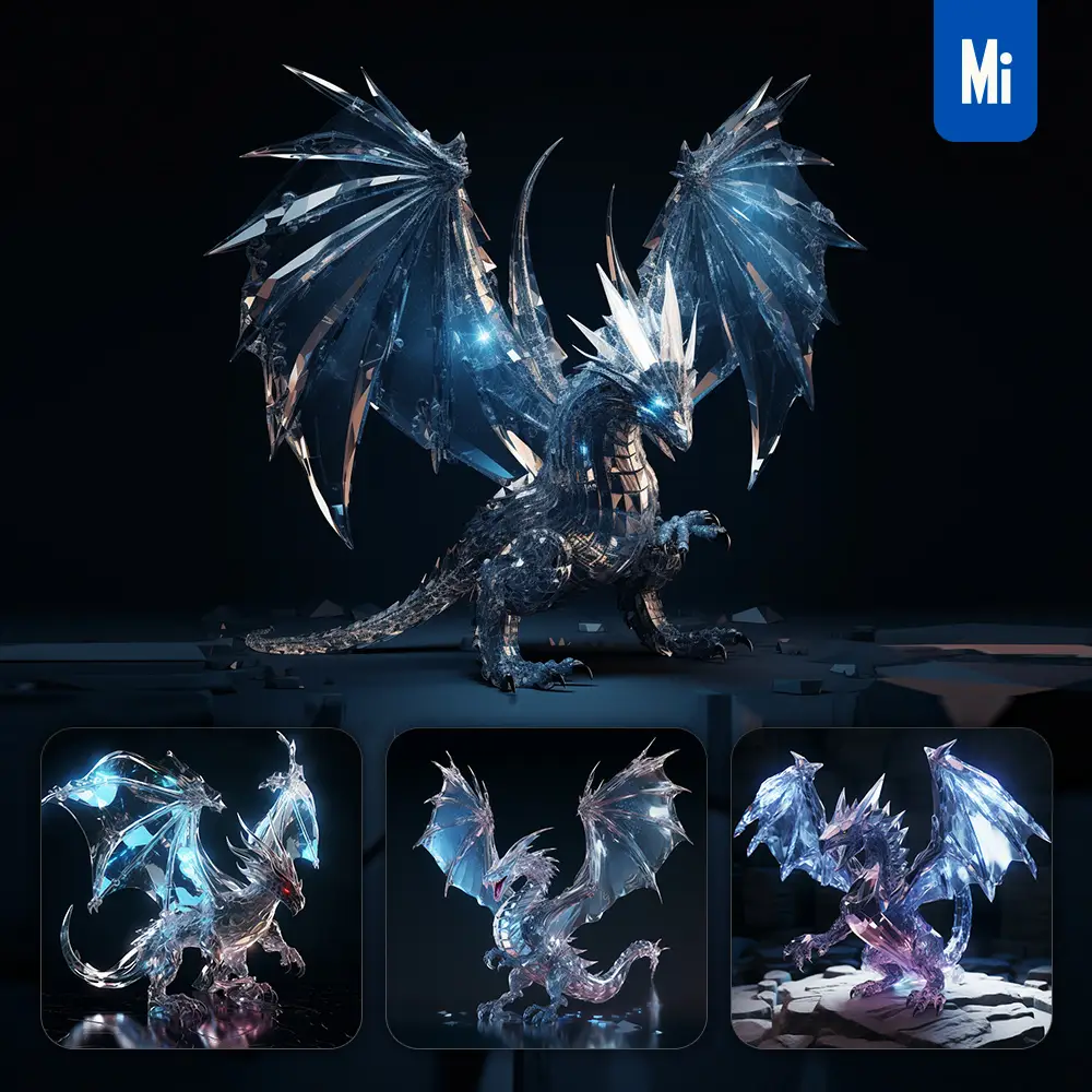 midjourney prompt dragon glass crystal 3D transparent