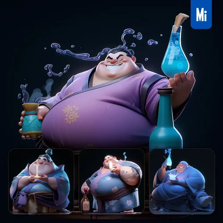 midjourney prompt drunkard sot man drink cute 3D cartoon IP character C4D animation