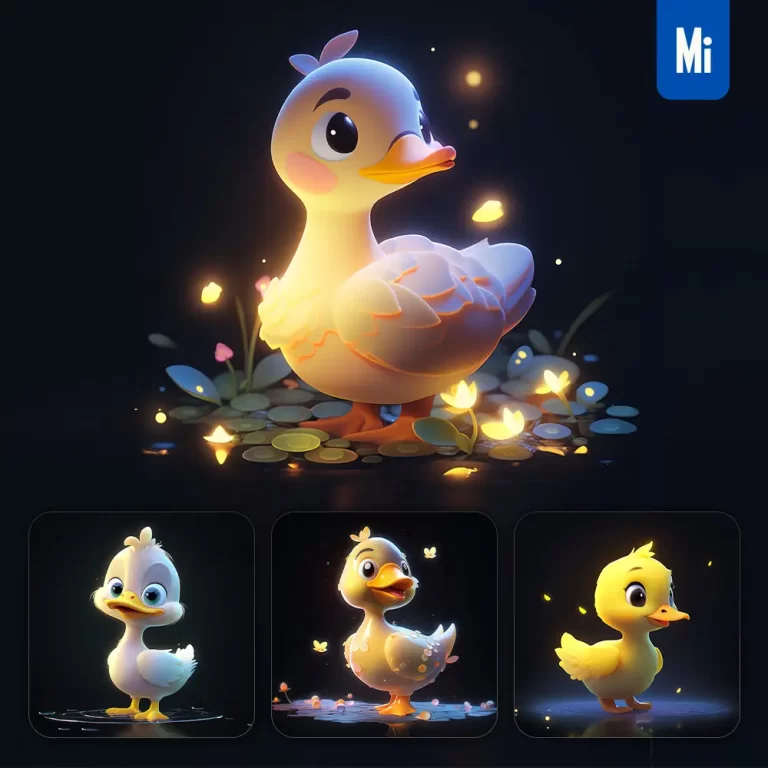 midjourney prompt duck cute yellow 3D cartoon IP character C4D animation