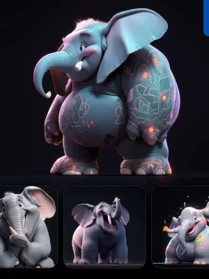 Midjourney Prompt Elephant Fat Cute 3d Cartoon Ip Character C4d Animation