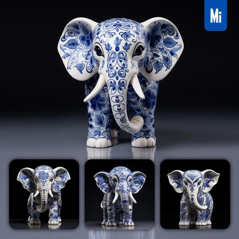 midjourney prompt elephant porcelain blue animals Chinese China pattern 3D