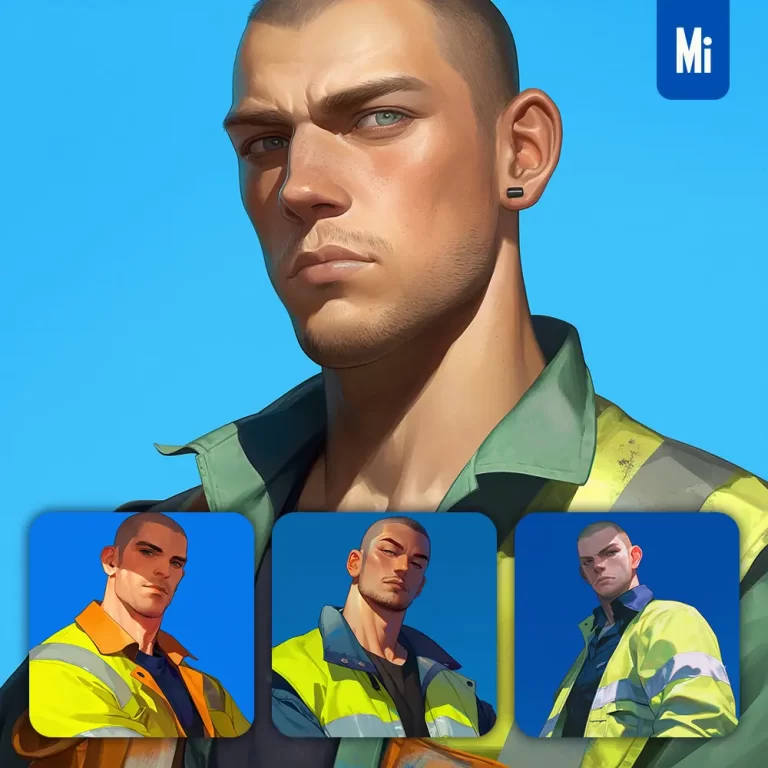 midjourney prompt engineer man male construction worker portrait cartoon painting