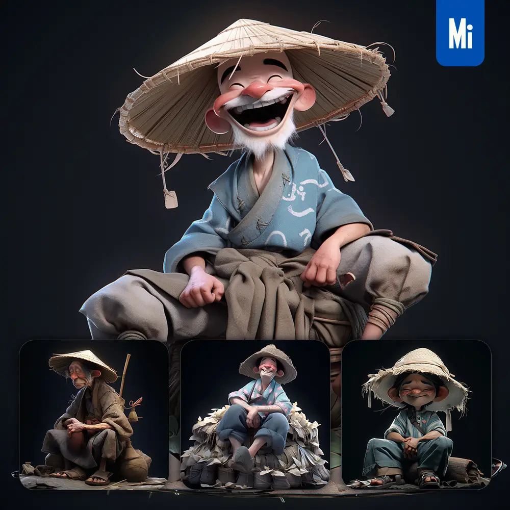 midjourney prompt farmer poor cute 3D cartoon IP character C4D animation
