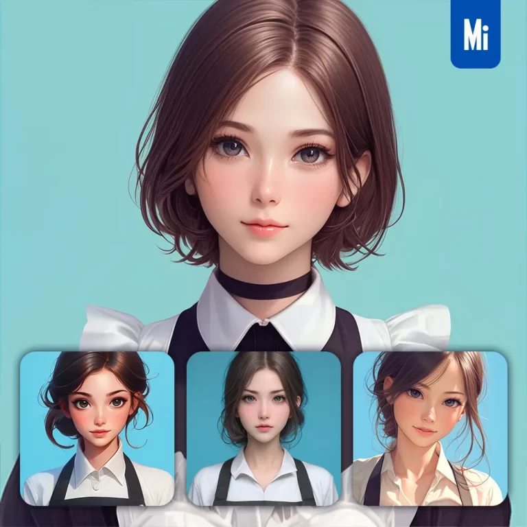 midjourney prompt female girl woman waitress uniform portrait cartoon painting