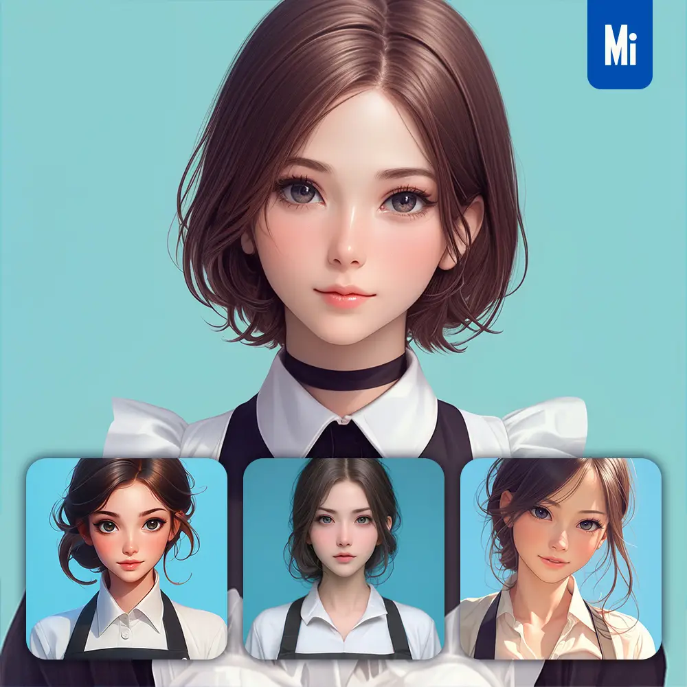 Midjourney Prompt Female Girl Woman Waitress Uniform Portrait Cartoon Painting
