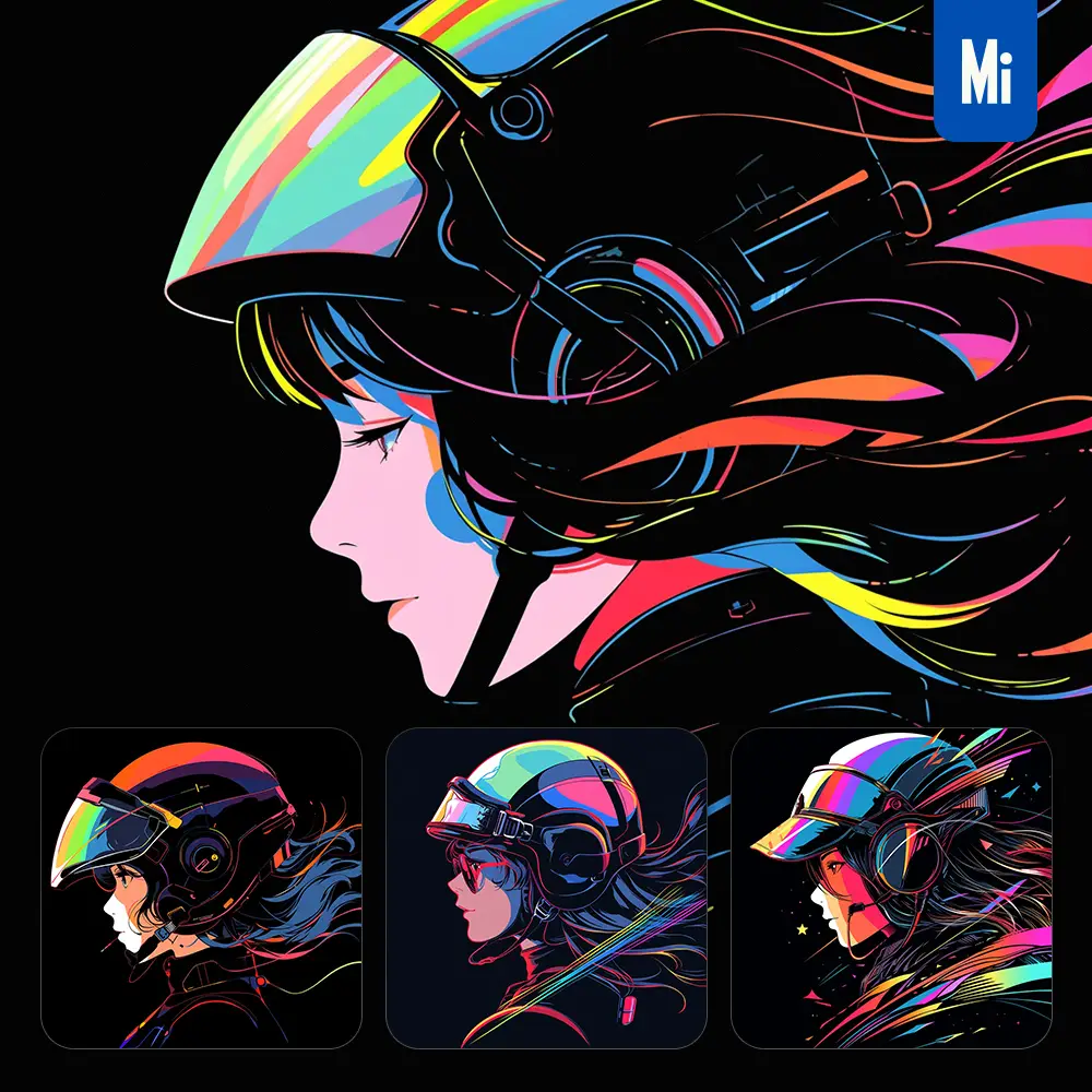 midjourney prompt female pilot side cartoon Japanese animation portrait vector illustration art colorful