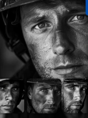 Midjourney Prompt Firefighter Man Male Face Head Portrait Black And White Photography