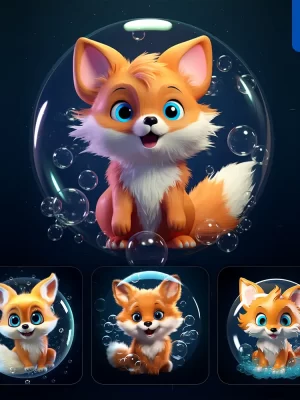 Midjourney Prompt Fox Bubble Water Underwater Cute Cartoon 3d