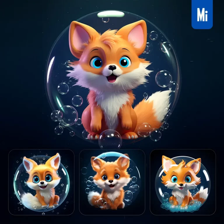 midjourney prompt fox bubble water underwater cute cartoon 3D