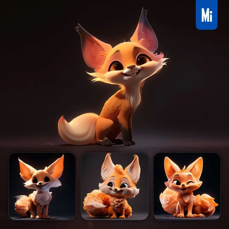 midjourney prompt fox cute 3D cartoon IP character C4D animation