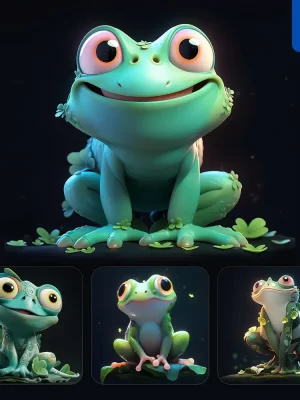 Midjourney Prompt Frog Cute Robe Green 3d Cartoon Ip Character C4d Animation