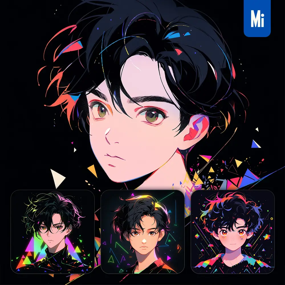 midjourney prompt front boy cartoon Japanese animation portrait vector illustration art colorful