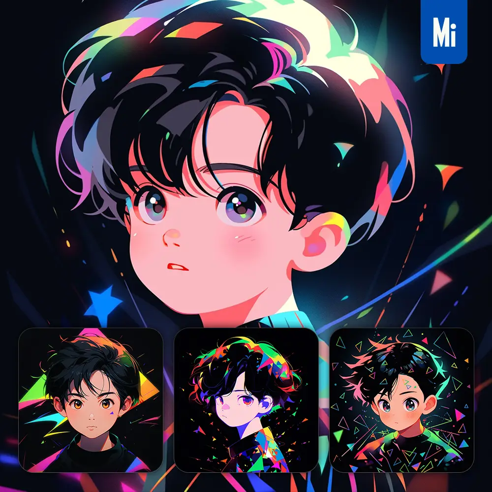 midjourney prompt front cute boy children cartoon Japanese animation portrait vector illustration art colorful