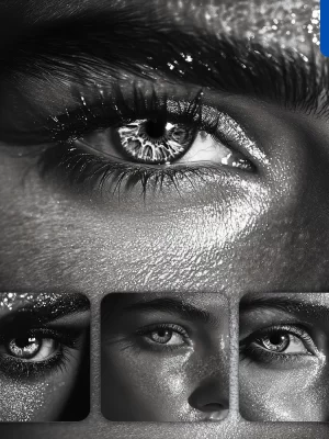 Midjourney Prompt Front Eyes Face Woman Close Up Black And White Photography