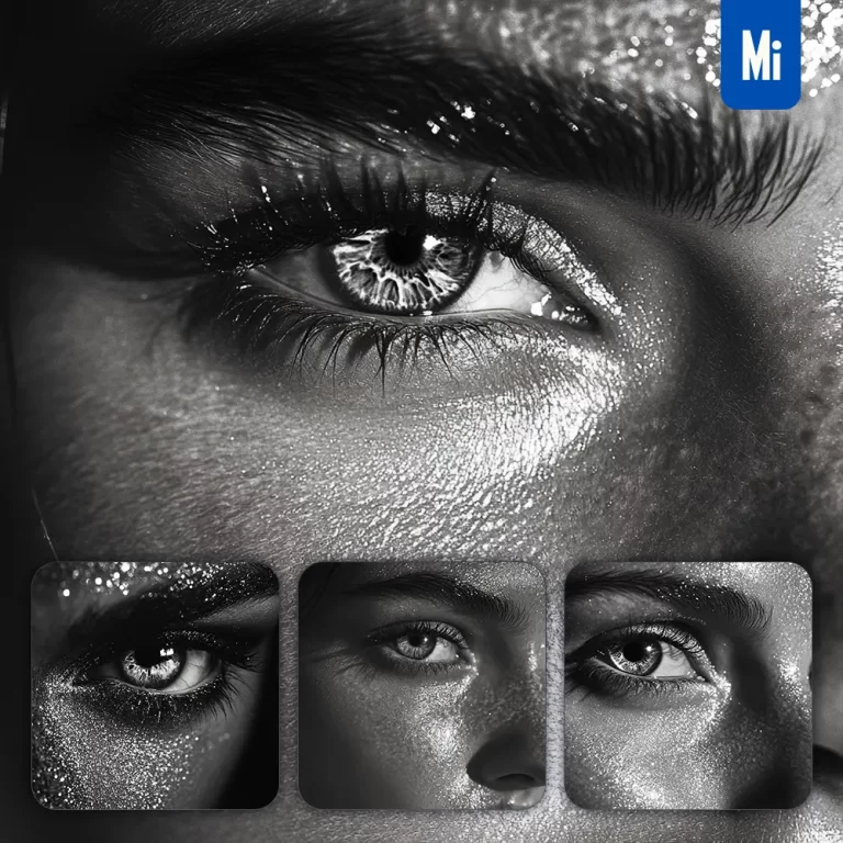 midjourney prompt front eyes face woman close up black and white photography