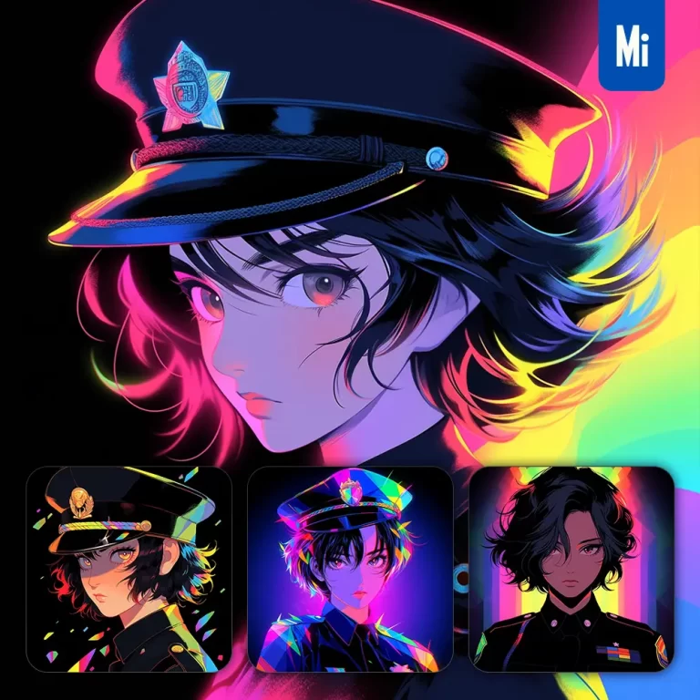 midjourney prompt front police officer woman policewoman cartoon Japanese animation portrait vector illustration art colorful