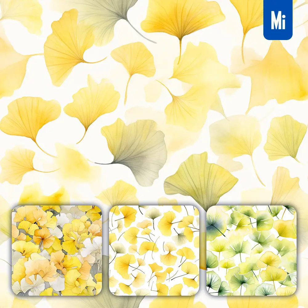 midjourney prompt gingko leaves cute painting watercolor ink drawing pattern