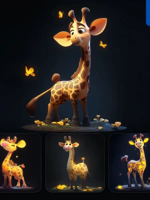 Midjourney Prompt Giraffe Cute 3d Cartoon Ip Character C4d Animation