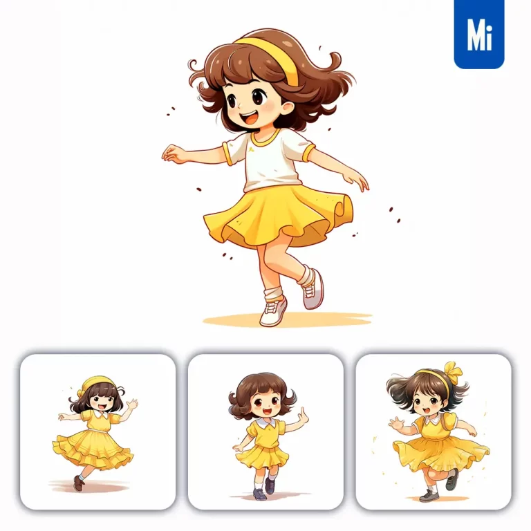 midjourney prompt girl dance yellow cartoon illustration drawing