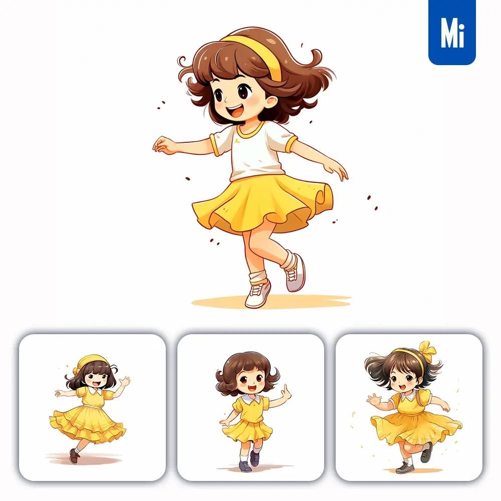 midjourney prompt girl dance yellow cartoon illustration drawing