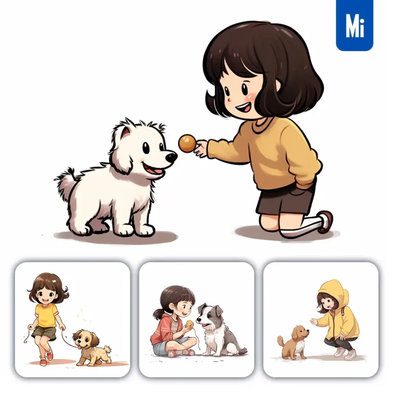 midjourney prompt girl dog puppy cartoon illustration drawing