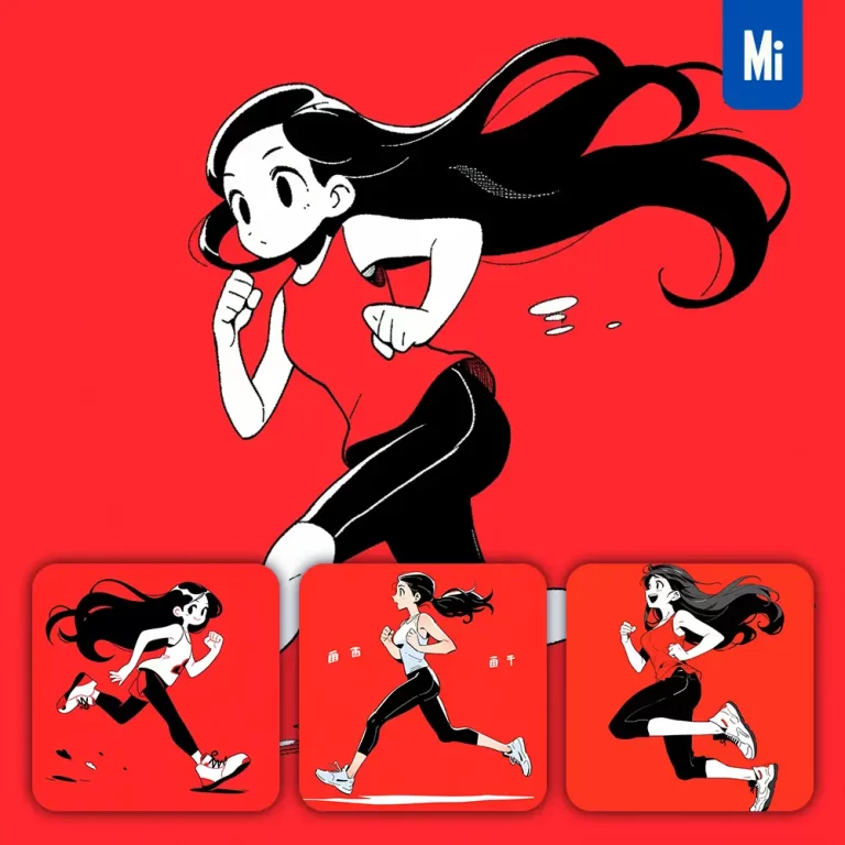 midjourney prompt girl running red athlete woman animation character portrait cartoon illustration