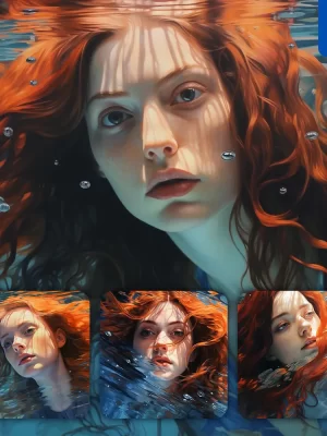 Midjourney Prompt Girl Woman Diving Swimming Underwater Sea Face Oil Painting