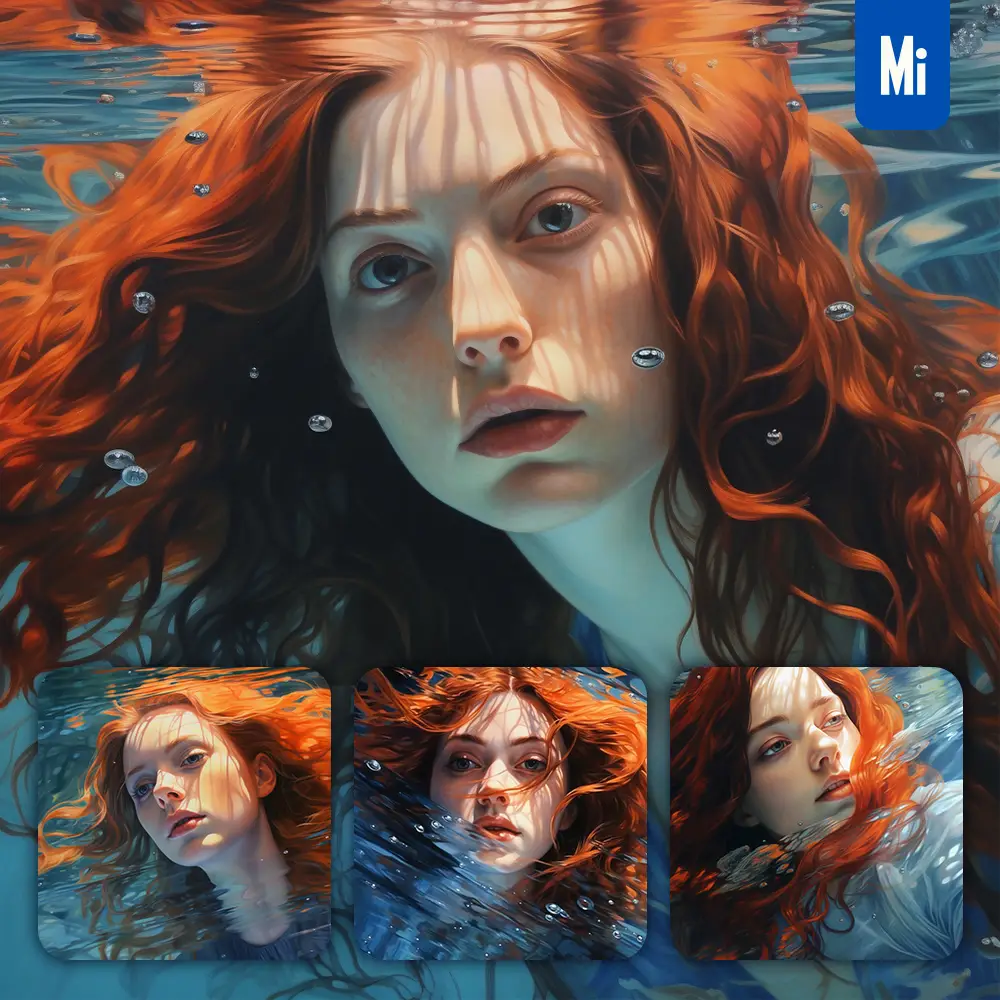 midjourney prompt girl woman diving swimming underwater sea face oil painting