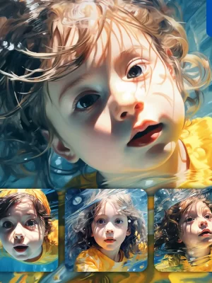 Midjourney Prompt Girl Yellow Diving Swimming Underwater Sea Face Oil Painting