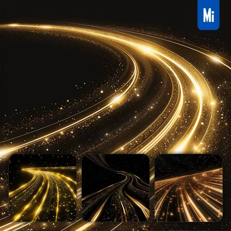 midjourney prompt golden light trails lines track road effect speed abstract wallpaper background