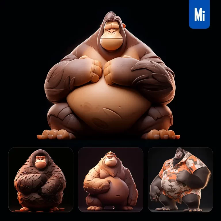 midjourney prompt gorilla cute 3D cartoon IP character C4D animation