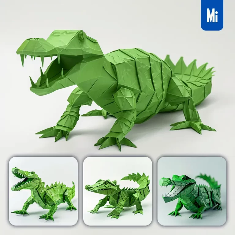 midjourney prompt green crocodile alligator paper folding origami art