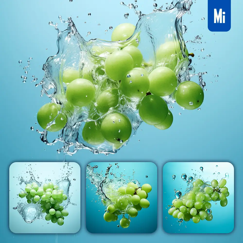 Midjourney Prompt Green Grapes Underwater Splash Water Spray Photography