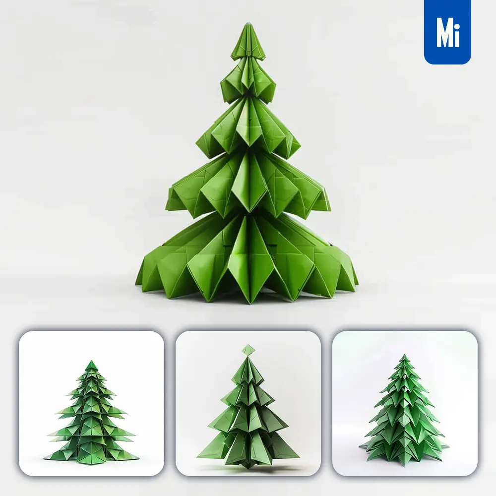 Midjourney Prompt Green Tree Christmas Trees Paper Folding Origami Art