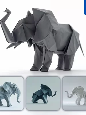 Midjourney Prompt Grey Elephant Paper Folding Origami Art