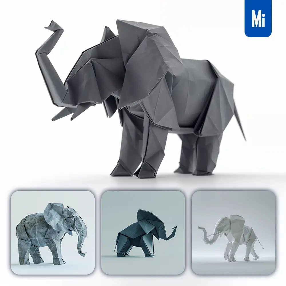 Midjourney Prompt Grey Elephant Paper Folding Origami Art