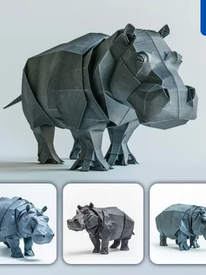 Midjourney Prompt Grey Hippo Paper Folding Origami Art