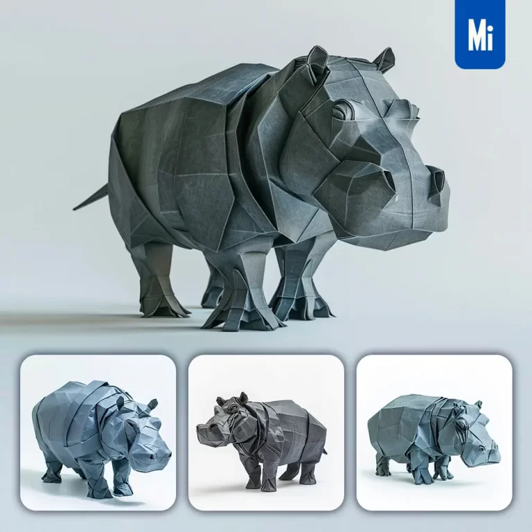 midjourney prompt grey hippo paper folding origami art