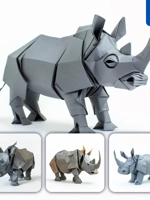 Midjourney Prompt Grey Rhinoceros Paper Folding Origami Art