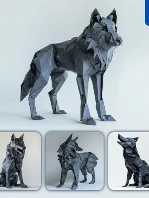 Midjourney Prompt Grey Wolf Paper Folding Origami Art