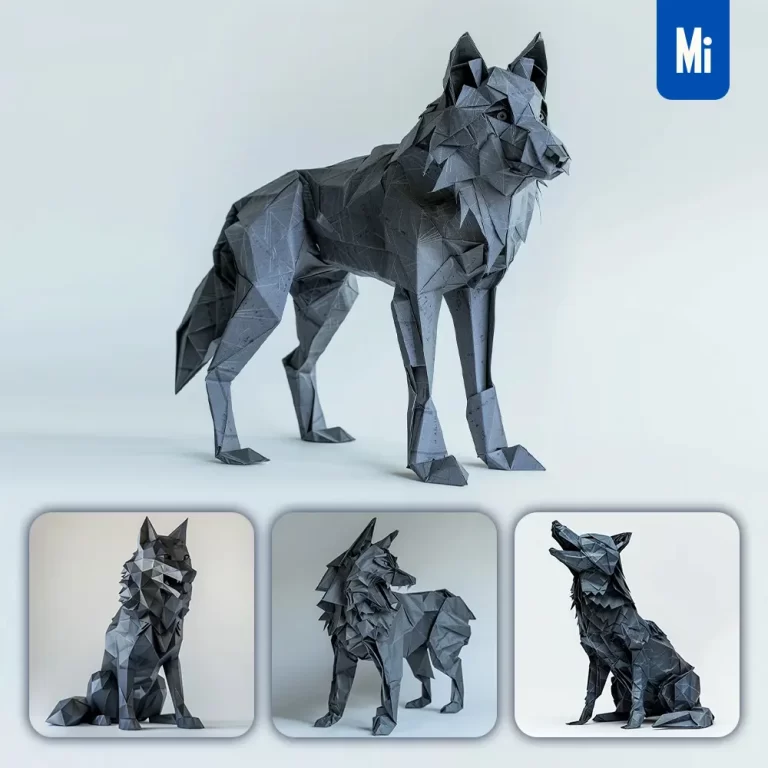 midjourney prompt grey wolf paper folding origami art