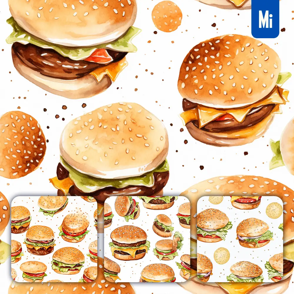 Midjourney Prompt Hamburger Cute Painting Watercolor Ink Drawing Pattern