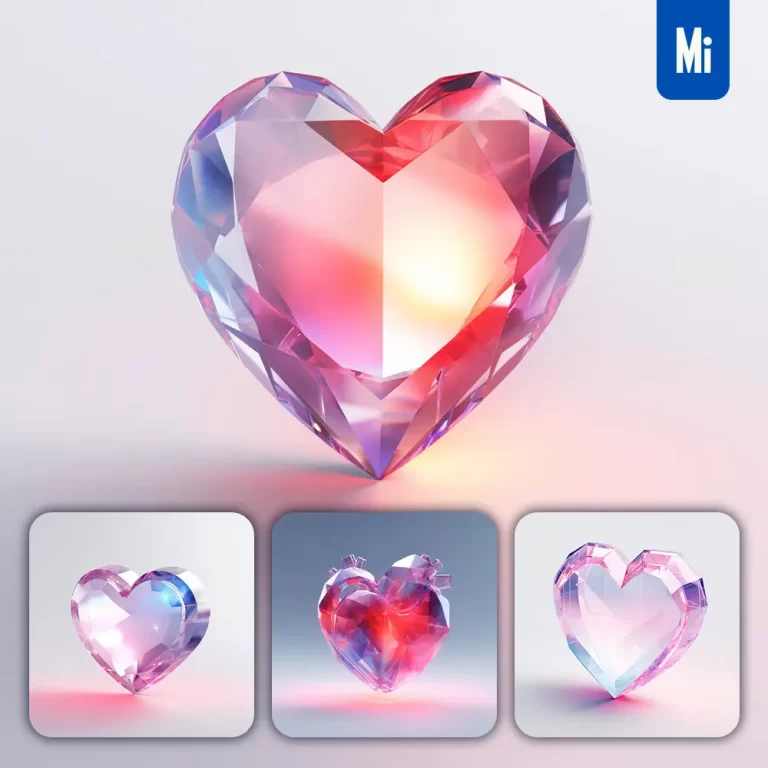 midjourney prompt heart icon UI design C4D glass 3D model
